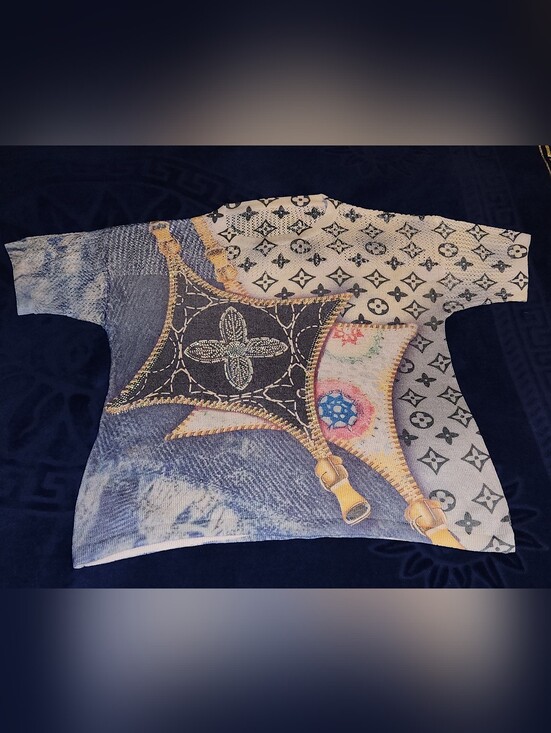 The Unbranded Brand Tops - Fashion Luxury Monogram Crystal Beaded Print Top - Multi Color XL Appox